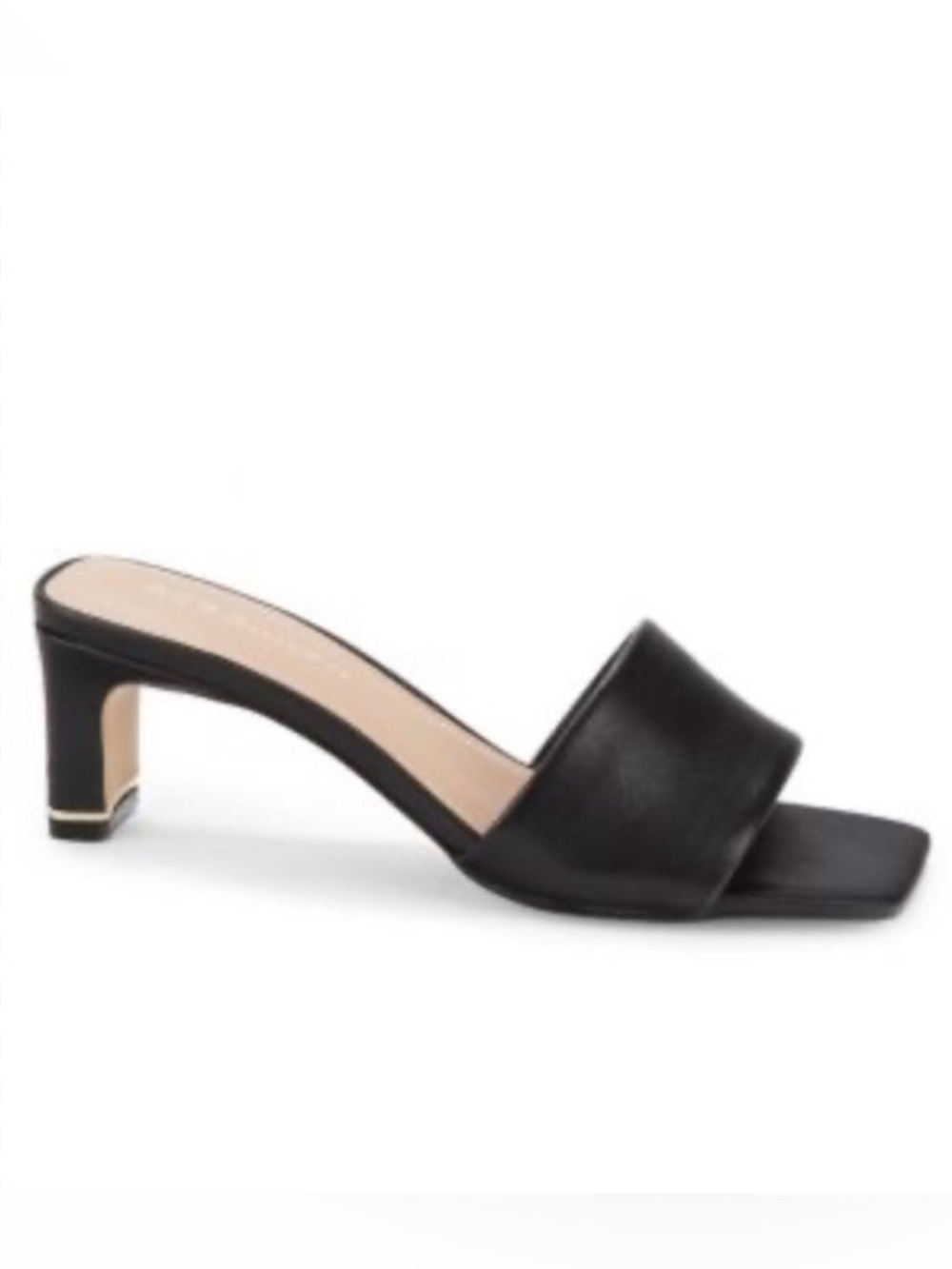 New! BCBGeneration Women’s Black Gold Trim Mid-Heel Slide Sandals